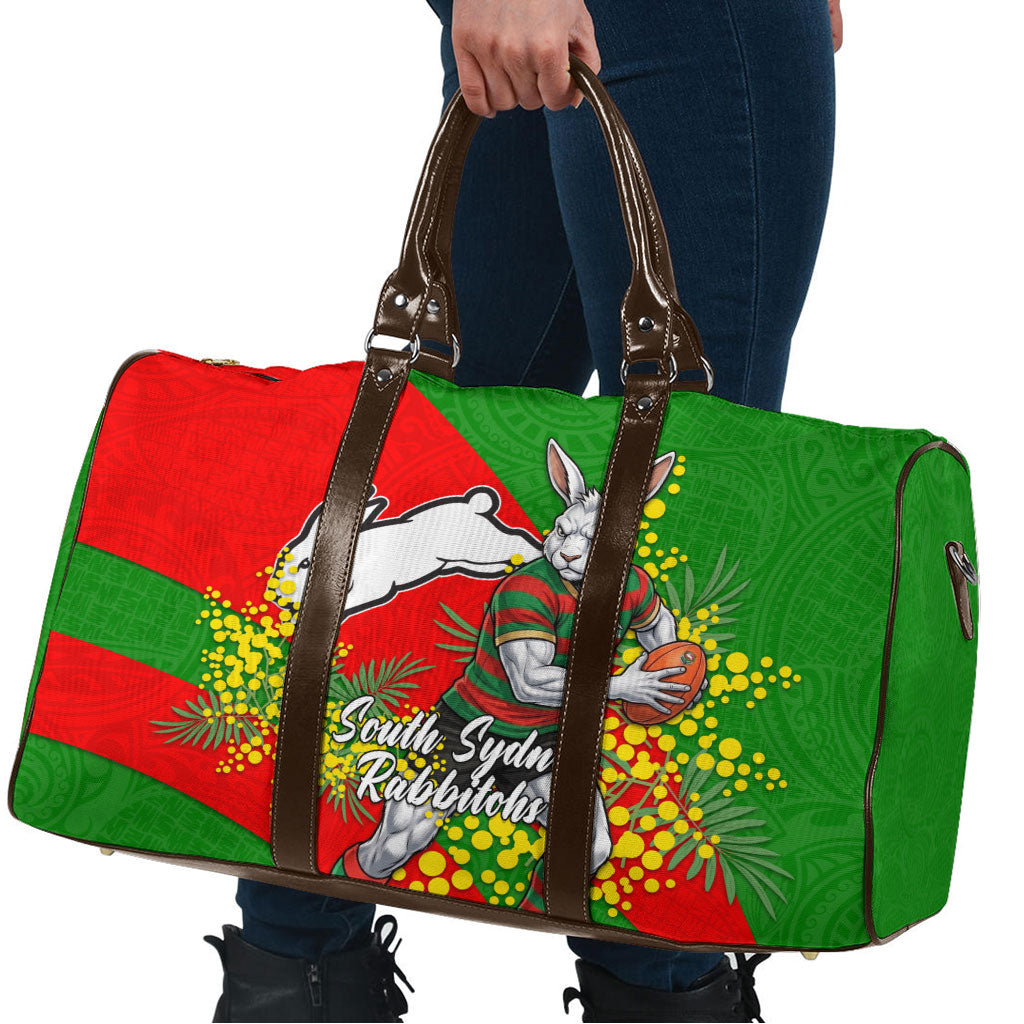 South Sydney Rabbitohs Travel Bag Golden Wattle Floral Polynesian - Australian Flower - Rugby Mascot