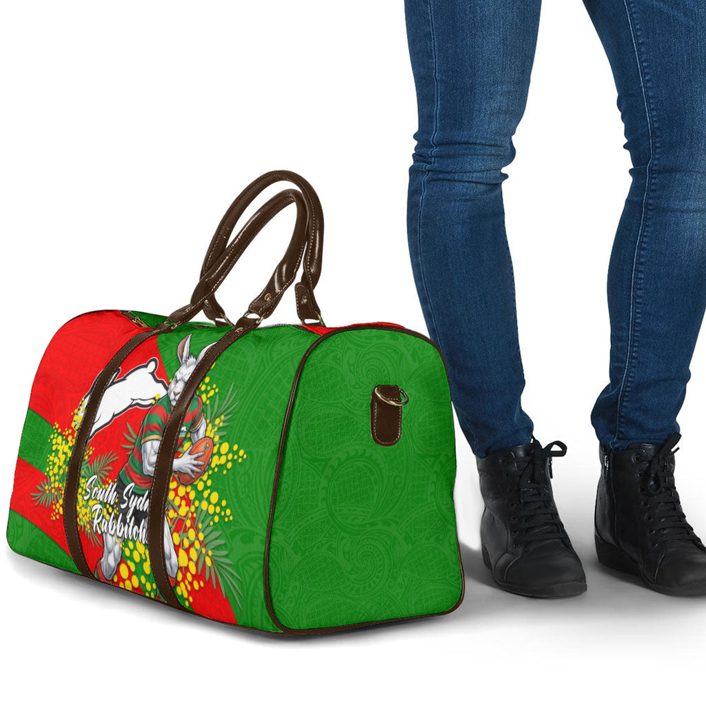 South Sydney Rabbitohs Travel Bag Golden Wattle Floral Polynesian - Australian Flower - Rugby Mascot