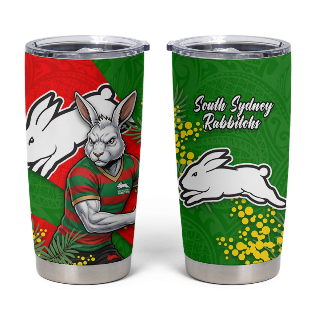 South Sydney Rabbitohs Tumbler Cup Golden Wattle Floral Polynesian - Australian Flower - Rugby Mascot