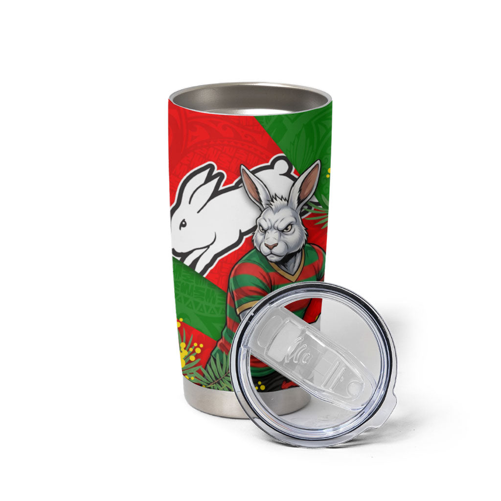 South Sydney Rabbitohs Tumbler Cup Golden Wattle Floral Polynesian - Australian Flower - Rugby Mascot