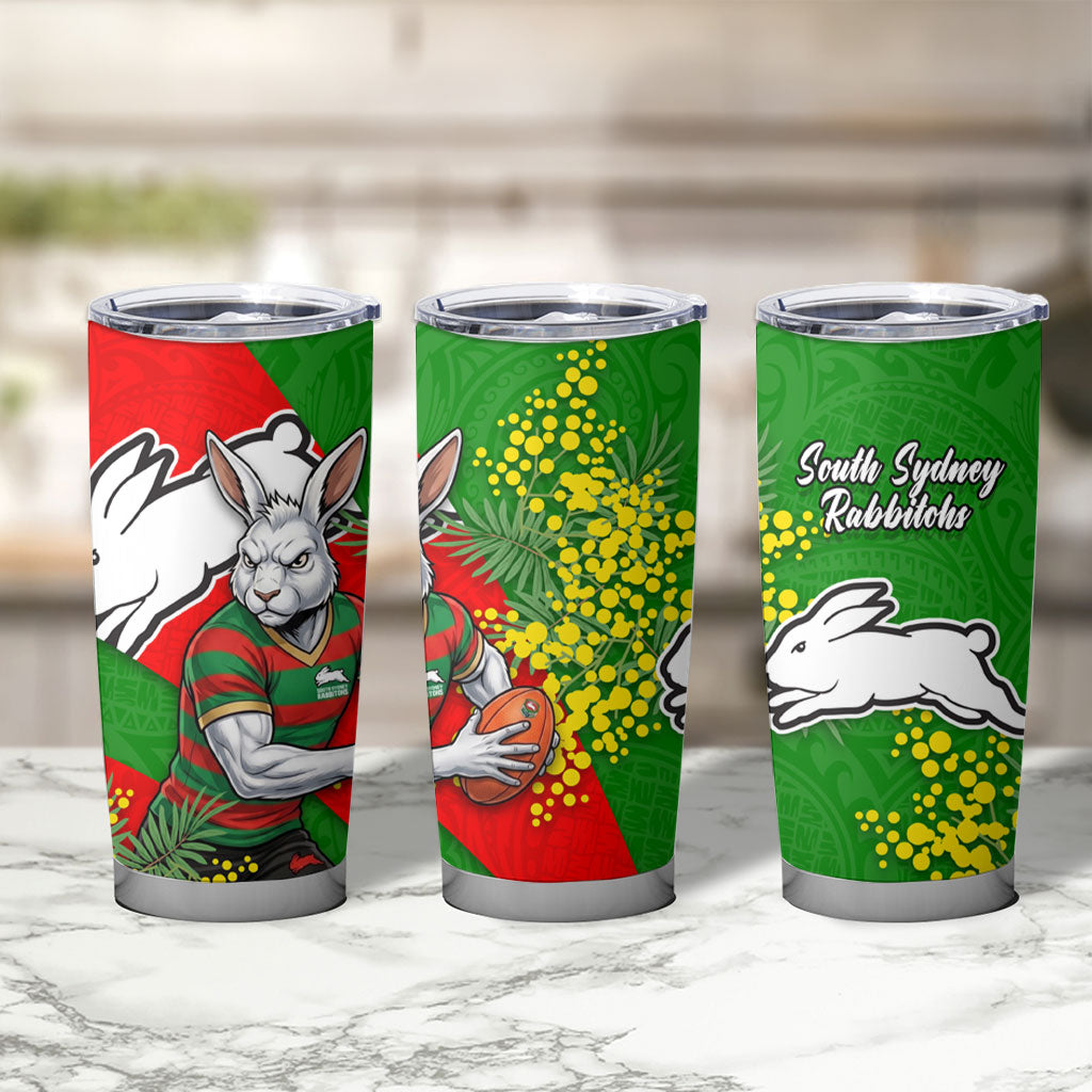 South Sydney Rabbitohs Tumbler Cup Golden Wattle Floral Polynesian - Australian Flower - Rugby Mascot