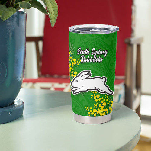 South Sydney Rabbitohs Tumbler Cup Golden Wattle Floral Polynesian - Australian Flower - Rugby Mascot