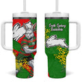 South Sydney Rabbitohs Tumbler With Handle Golden Wattle Floral Polynesian - Australian Flower - Rugby Mascot