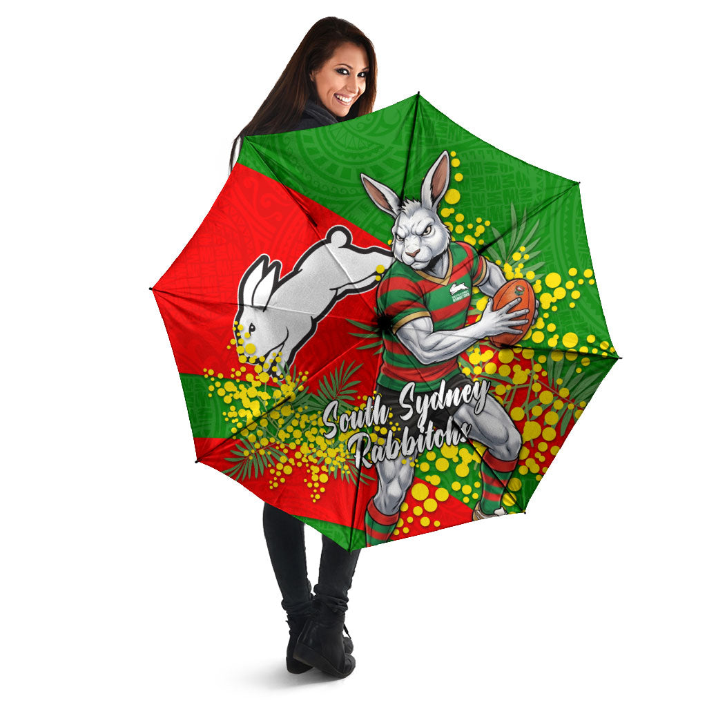 South Sydney Rabbitohs Umbrella Golden Wattle Floral Polynesian - Australian Flower - Rugby Mascot