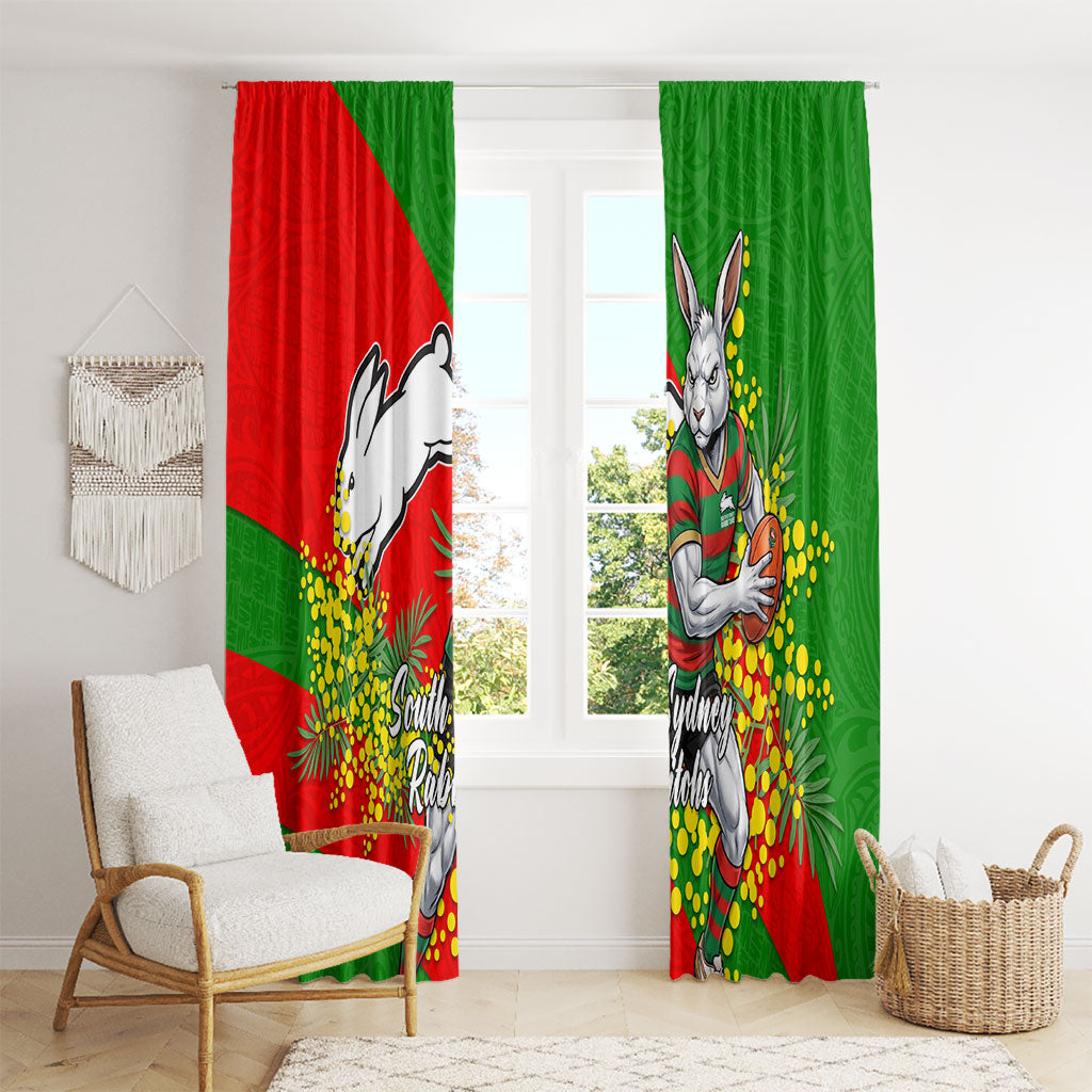 South Sydney Rabbitohs Window Curtain Golden Wattle Floral Polynesian - Australian Flower - Rugby Mascot