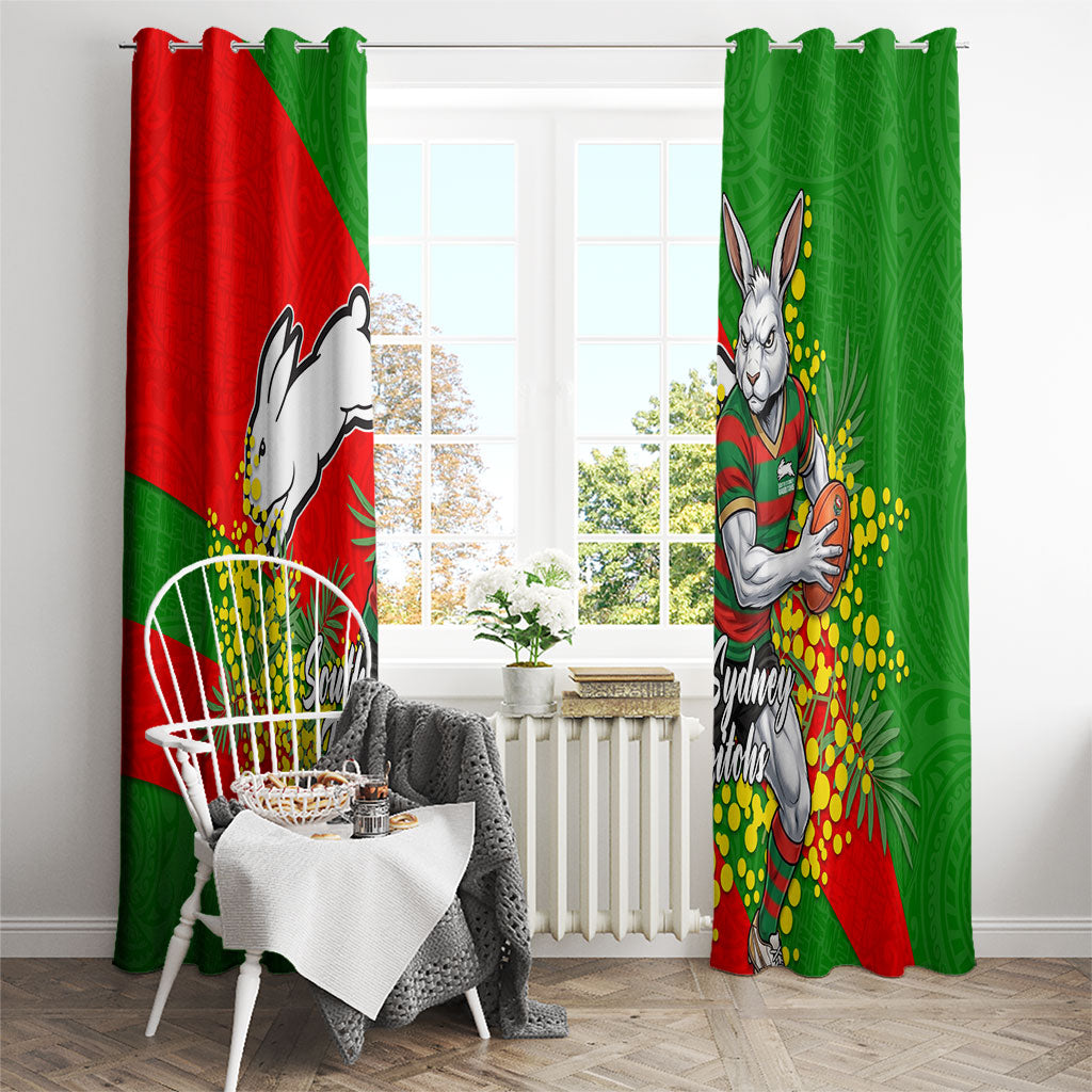 South Sydney Rabbitohs Window Curtain Golden Wattle Floral Polynesian - Australian Flower - Rugby Mascot