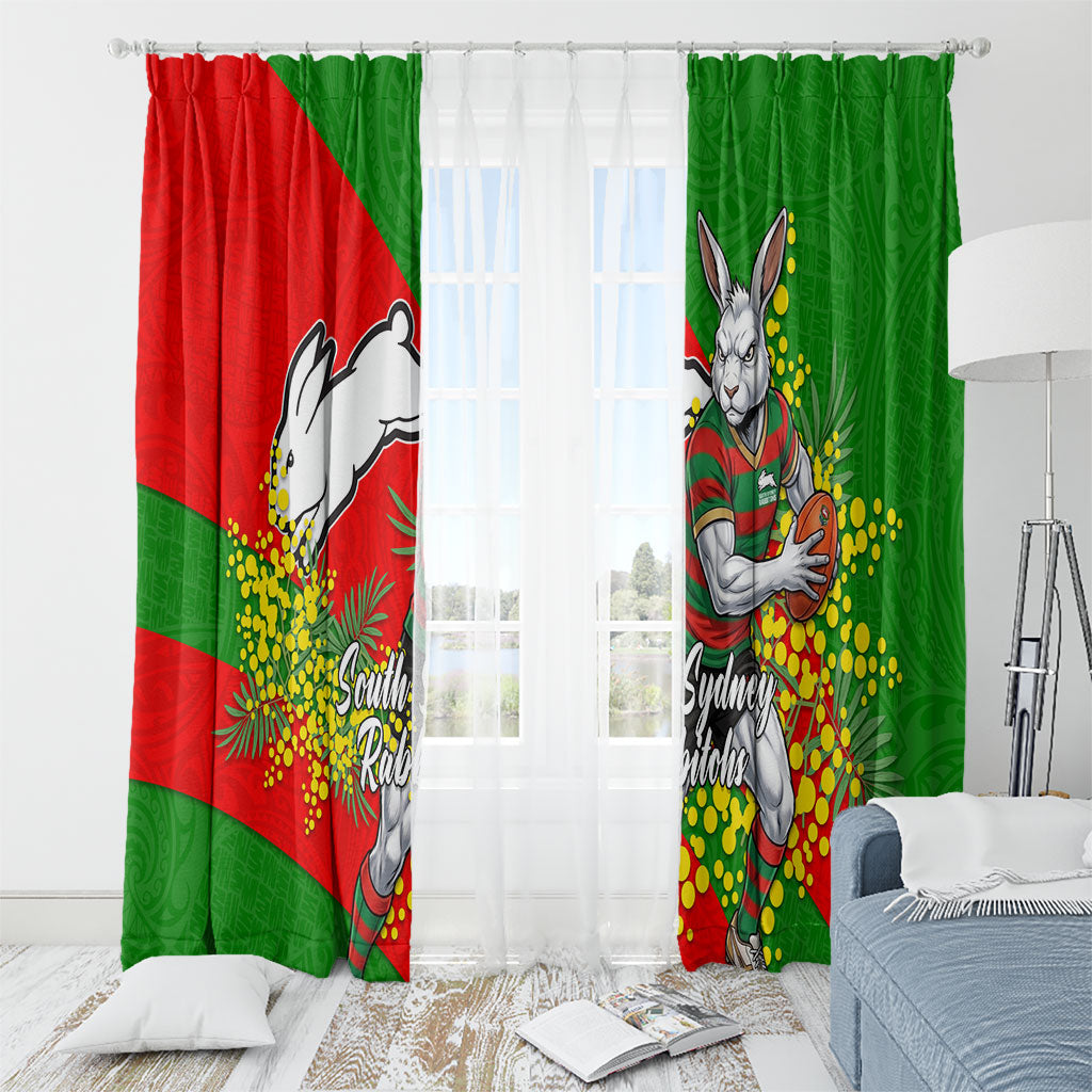 South Sydney Rabbitohs Window Curtain Golden Wattle Floral Polynesian - Australian Flower - Rugby Mascot