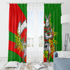 South Sydney Rabbitohs Window Curtain Golden Wattle Floral Polynesian - Australian Flower - Rugby Mascot