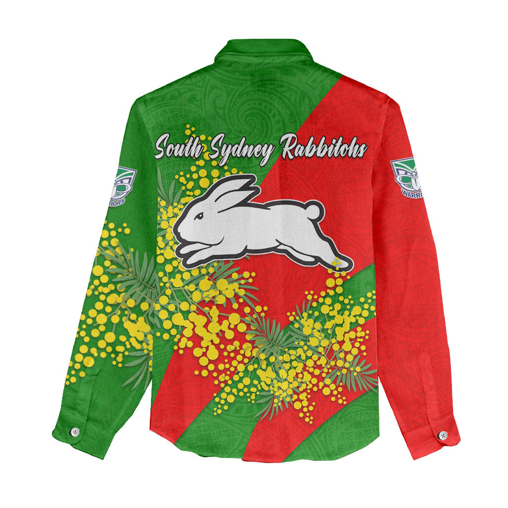 South Sydney Rabbitohs Women Casual Shirt Golden Wattle Floral Polynesian - Australian Flower - Rugby Mascot