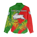 South Sydney Rabbitohs Women Casual Shirt Golden Wattle Floral Polynesian - Australian Flower - Rugby Mascot