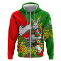 South Sydney Rabbitohs Zip Hoodie Golden Wattle Floral Polynesian - Australian Flower - Rugby Mascot
