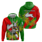 South Sydney Rabbitohs Zip Hoodie Golden Wattle Floral Polynesian - Australian Flower - Rugby Mascot