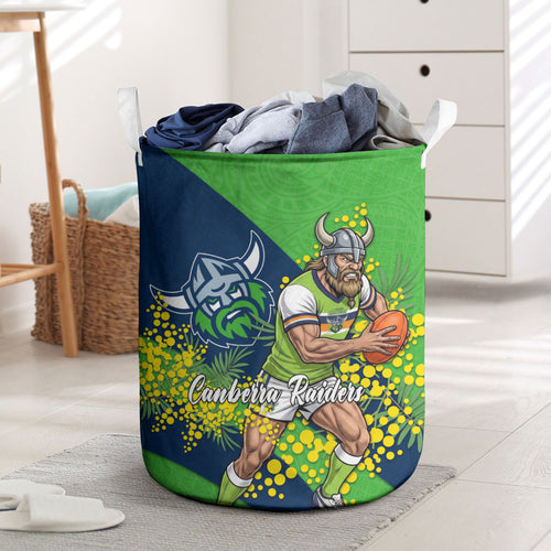 Canberra Raiders Laundry Basket Golden Wattle Floral Polynesian - Australian Flower - Rugby Mascot
