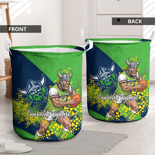 Canberra Raiders Laundry Basket Golden Wattle Floral Polynesian - Australian Flower - Rugby Mascot