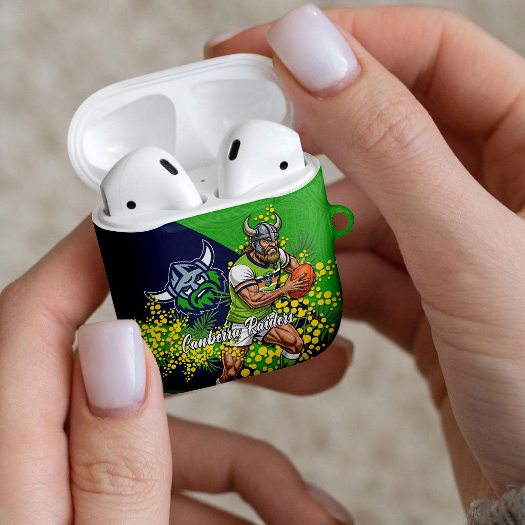 Canberra Raiders AirPods Case Golden Wattle Floral Polynesian - Australian Flower - Rugby Mascot