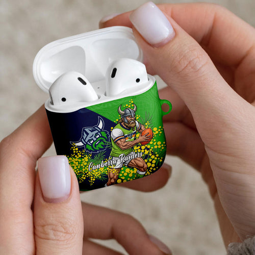 Canberra Raiders AirPods Case Golden Wattle Floral Polynesian - Australian Flower - Rugby Mascot