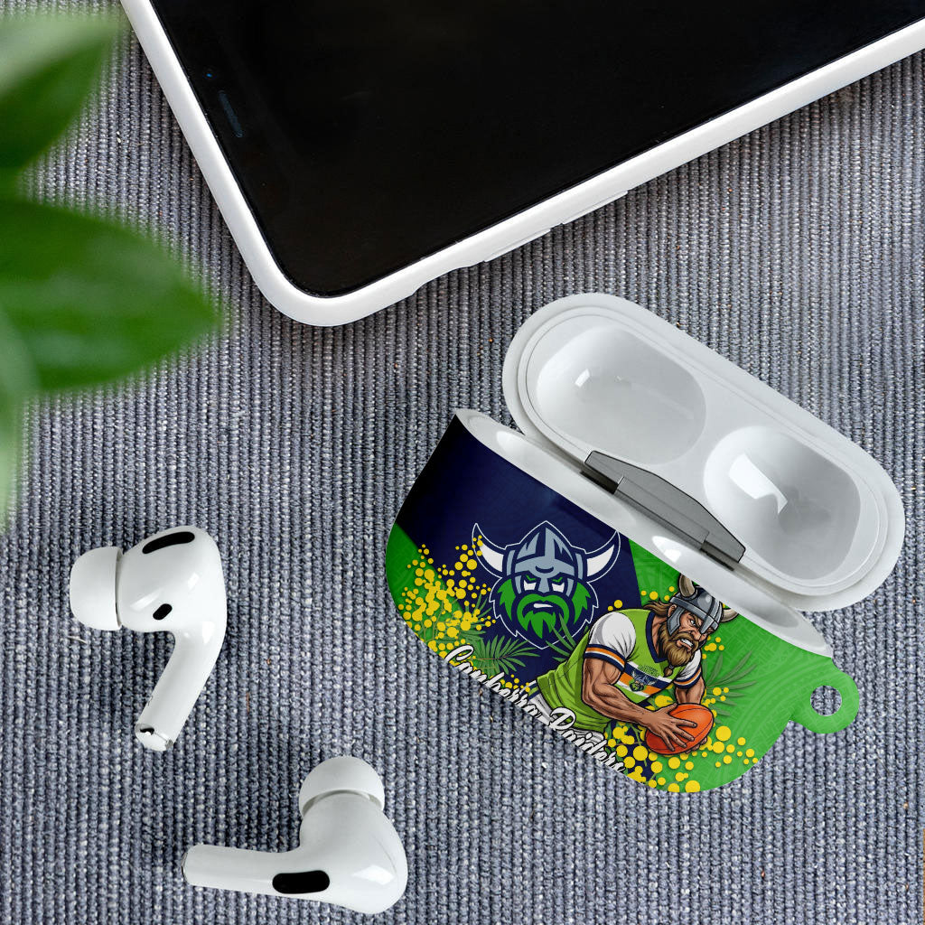 Canberra Raiders AirPods Case Golden Wattle Floral Polynesian - Australian Flower - Rugby Mascot
