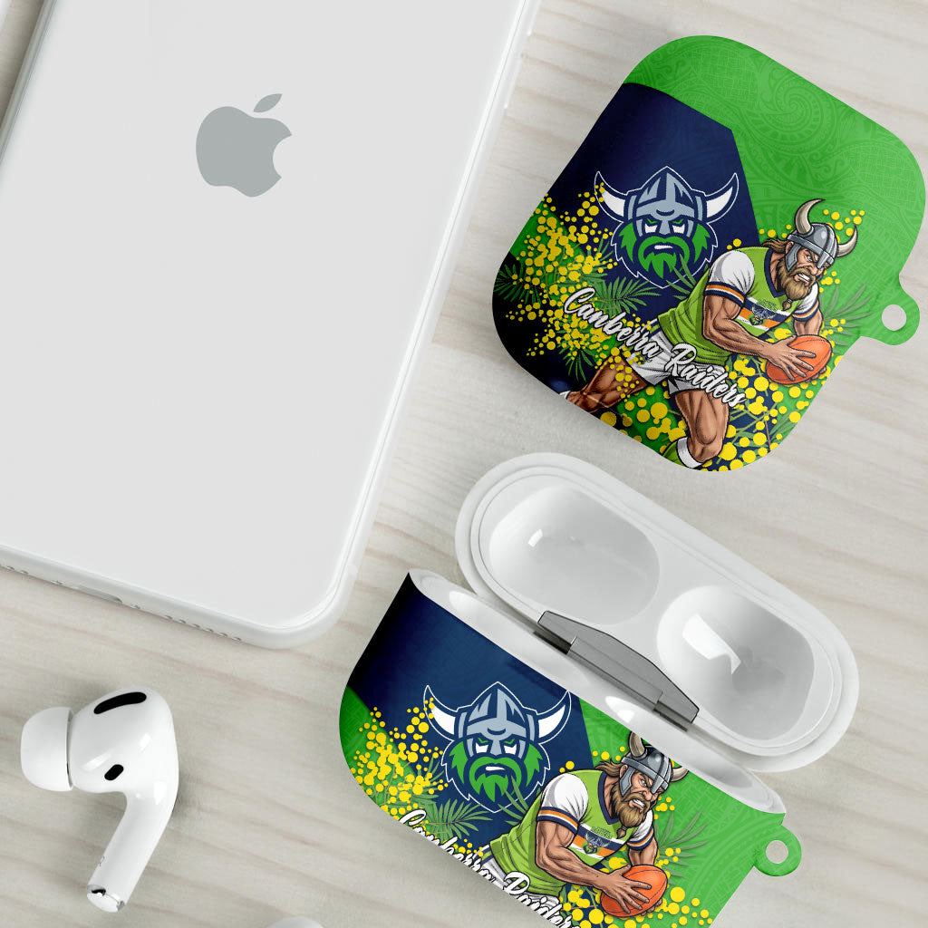 Canberra Raiders AirPods Case Golden Wattle Floral Polynesian - Australian Flower - Rugby Mascot