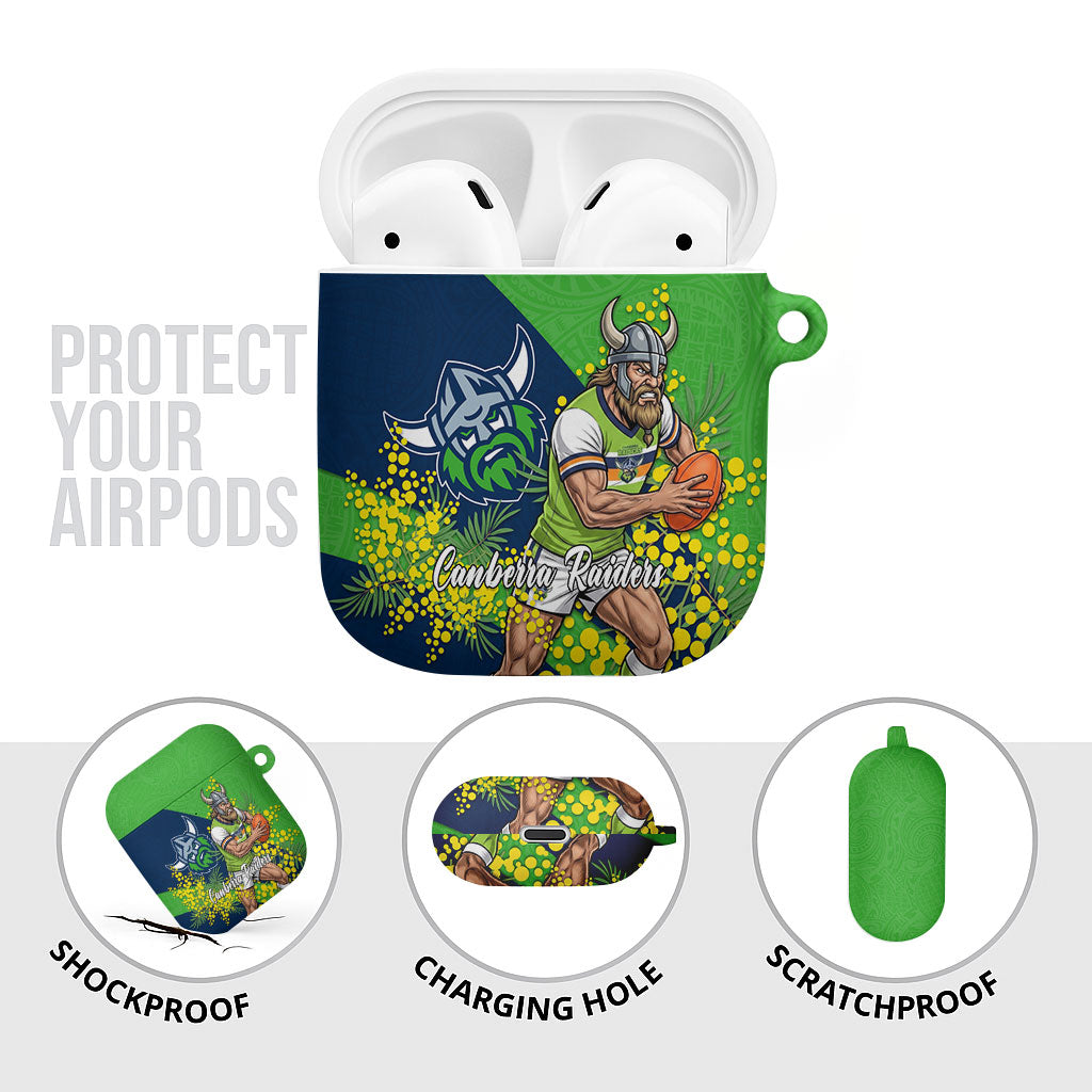 Canberra Raiders AirPods Case Golden Wattle Floral Polynesian - Australian Flower - Rugby Mascot