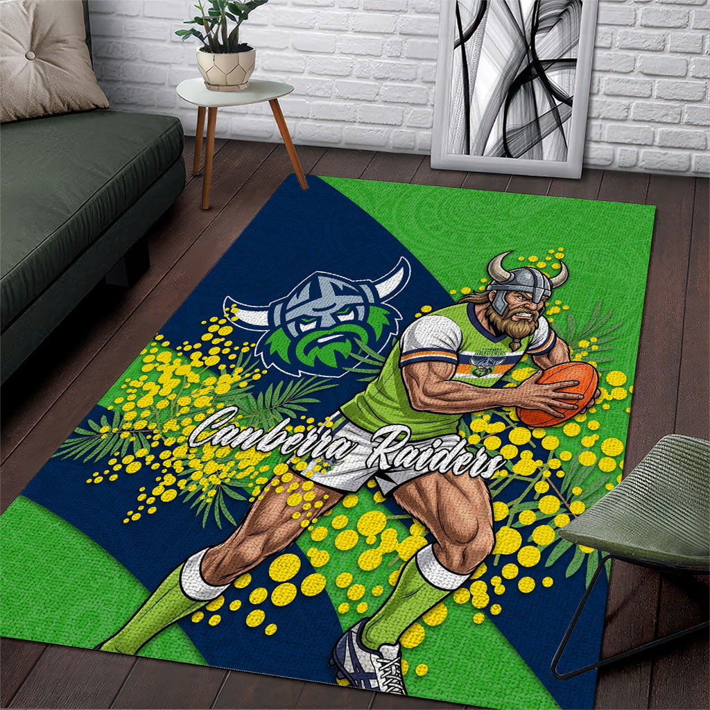Canberra Raiders Area Rug Golden Wattle Floral Polynesian - Australian Flower - Rugby Mascot