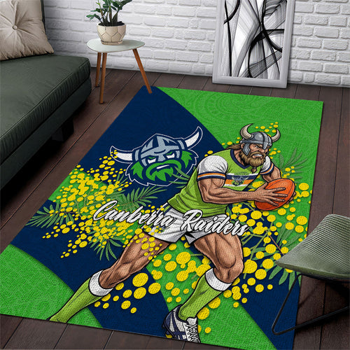 Canberra Raiders Area Rug Golden Wattle Floral Polynesian - Australian Flower - Rugby Mascot