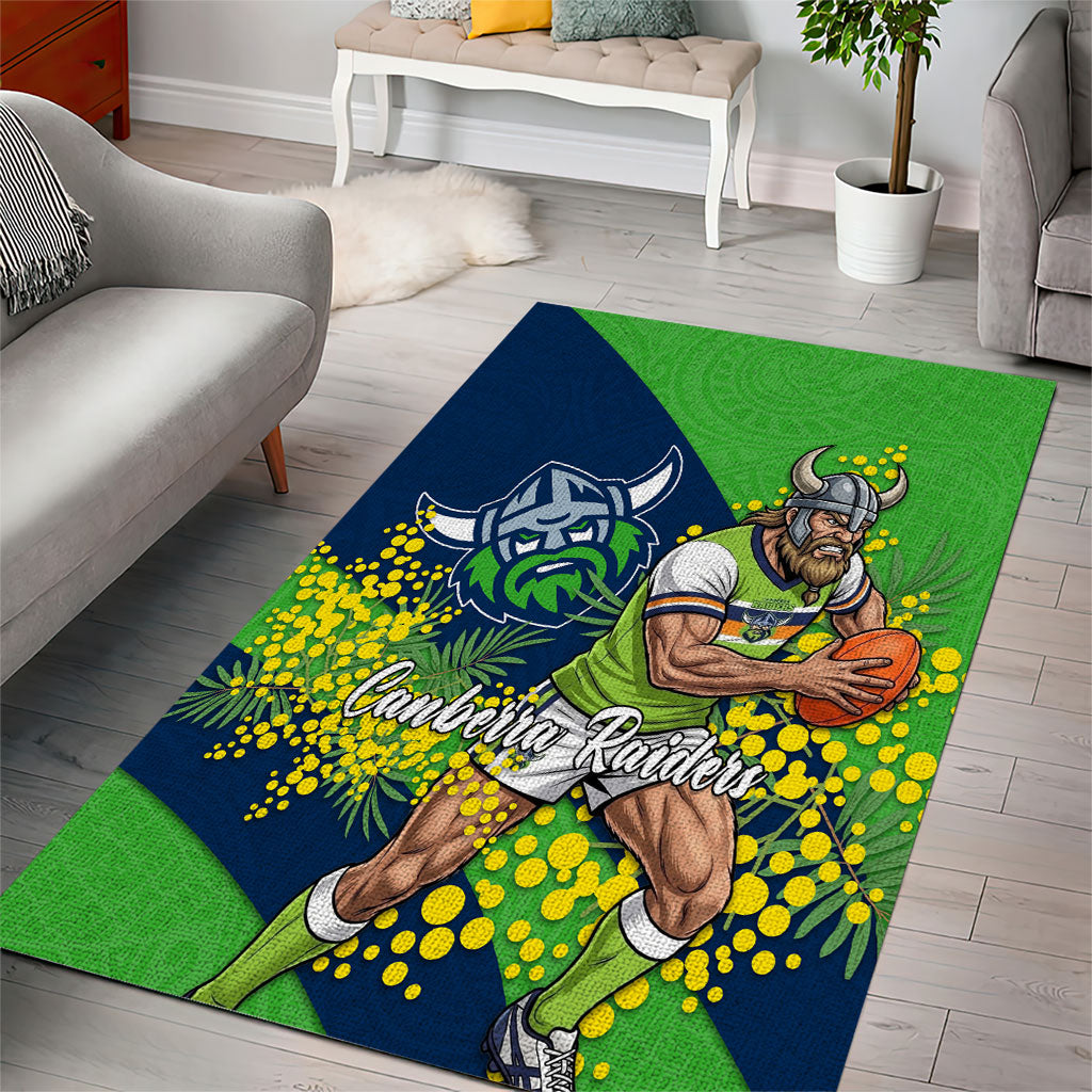 Canberra Raiders Area Rug Golden Wattle Floral Polynesian - Australian Flower - Rugby Mascot