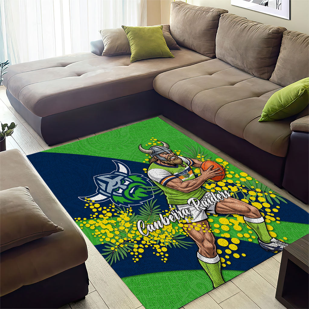 Canberra Raiders Area Rug Golden Wattle Floral Polynesian - Australian Flower - Rugby Mascot