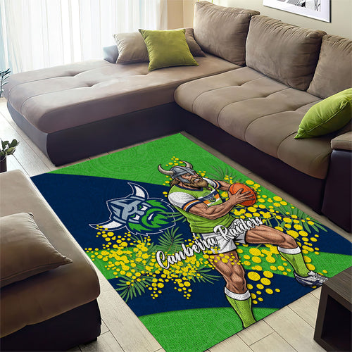 Canberra Raiders Area Rug Golden Wattle Floral Polynesian - Australian Flower - Rugby Mascot