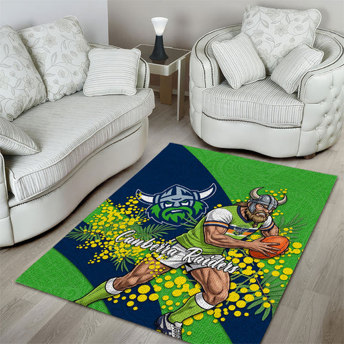 Canberra Raiders Area Rug Golden Wattle Floral Polynesian - Australian Flower - Rugby Mascot