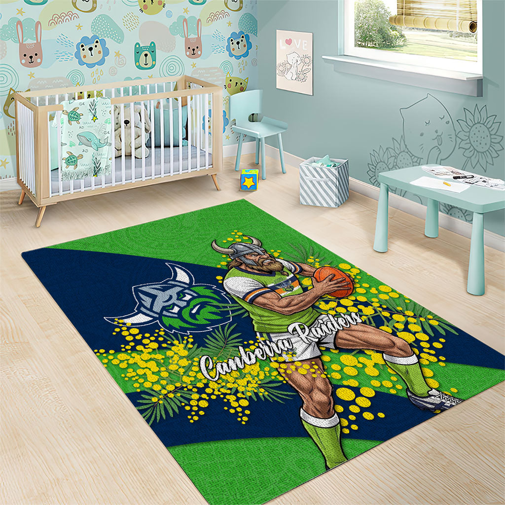 Canberra Raiders Area Rug Golden Wattle Floral Polynesian - Australian Flower - Rugby Mascot