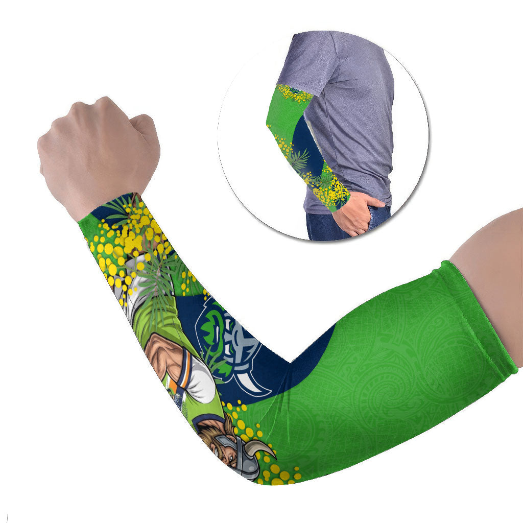 Canberra Raiders Arm Sleeves Golden Wattle Floral Polynesian - Australian Flower - Rugby Mascot