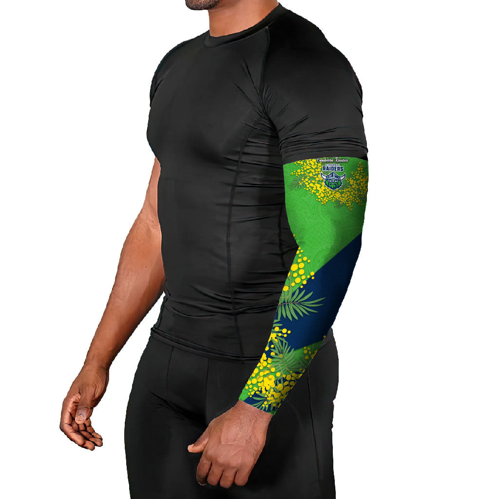 Canberra Raiders Arm Sleeves Golden Wattle Floral Polynesian - Australian Flower - Rugby Mascot