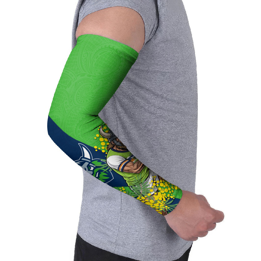 Canberra Raiders Arm Sleeves Golden Wattle Floral Polynesian - Australian Flower - Rugby Mascot