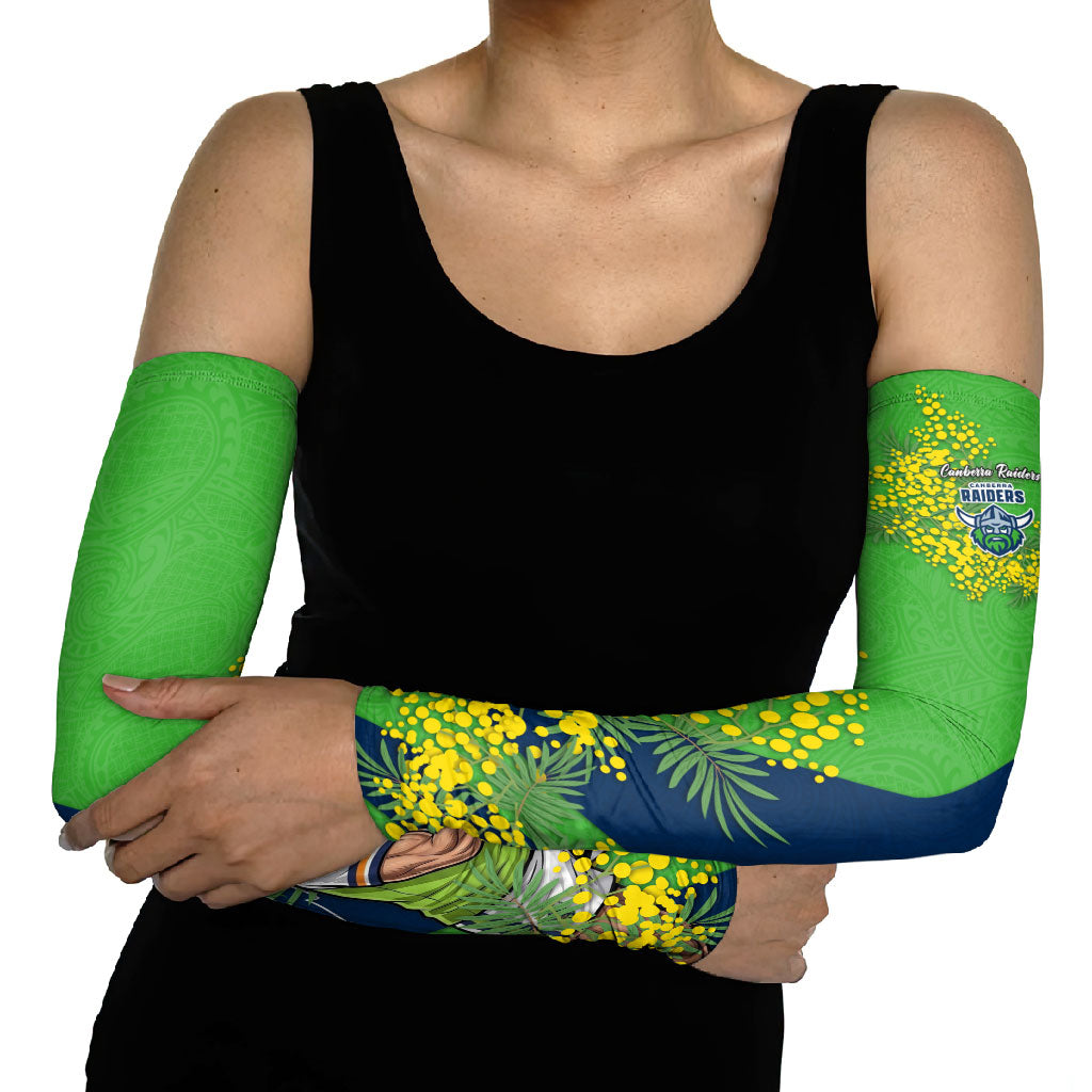 Canberra Raiders Arm Sleeves Golden Wattle Floral Polynesian - Australian Flower - Rugby Mascot