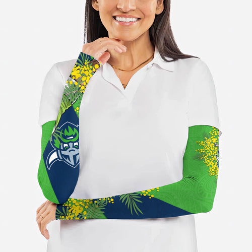 Canberra Raiders Arm Sleeves Golden Wattle Floral Polynesian - Australian Flower - Rugby Mascot