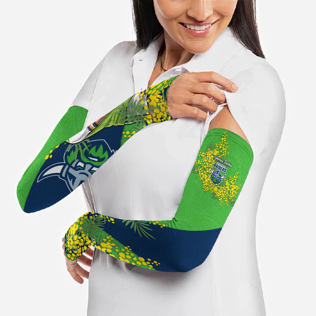 Canberra Raiders Arm Sleeves Golden Wattle Floral Polynesian - Australian Flower - Rugby Mascot