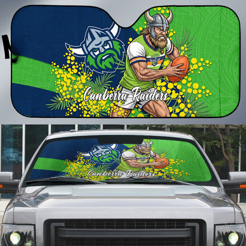 Canberra Raiders Auto Sun Shade Golden Wattle Floral Polynesian - Australian Flower - Rugby Mascot