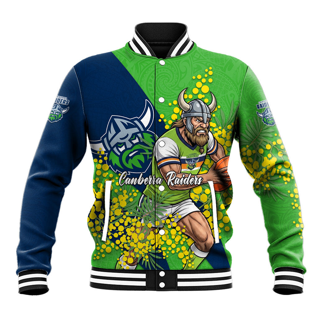 Canberra Raiders Baseball Jacket Golden Wattle Floral Polynesian - Australian Flower - Rugby Mascot