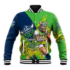 Canberra Raiders Baseball Jacket Golden Wattle Floral Polynesian - Australian Flower - Rugby Mascot