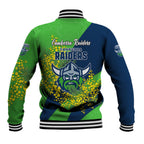 Canberra Raiders Baseball Jacket Golden Wattle Floral Polynesian - Australian Flower - Rugby Mascot