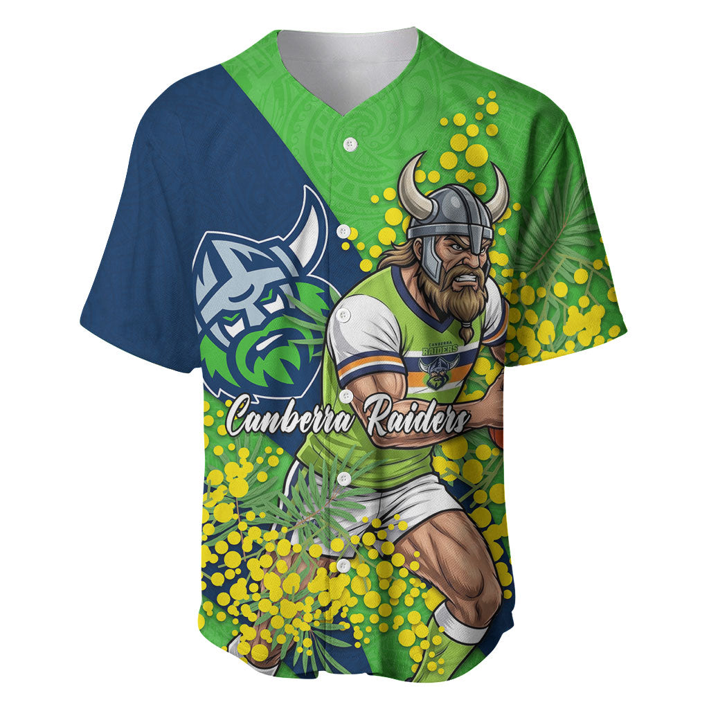 Canberra Raiders Baseball Jersey Golden Wattle Floral Polynesian - Australian Flower - Rugby Mascot