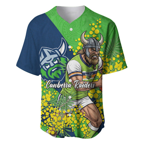 Canberra Raiders Baseball Jersey Golden Wattle Floral Polynesian - Australian Flower - Rugby Mascot