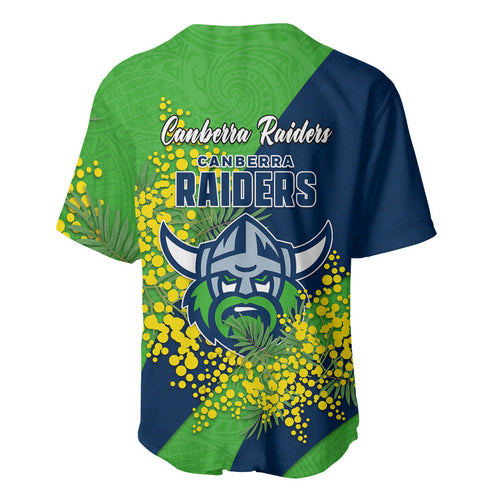 Canberra Raiders Baseball Jersey Golden Wattle Floral Polynesian - Australian Flower - Rugby Mascot