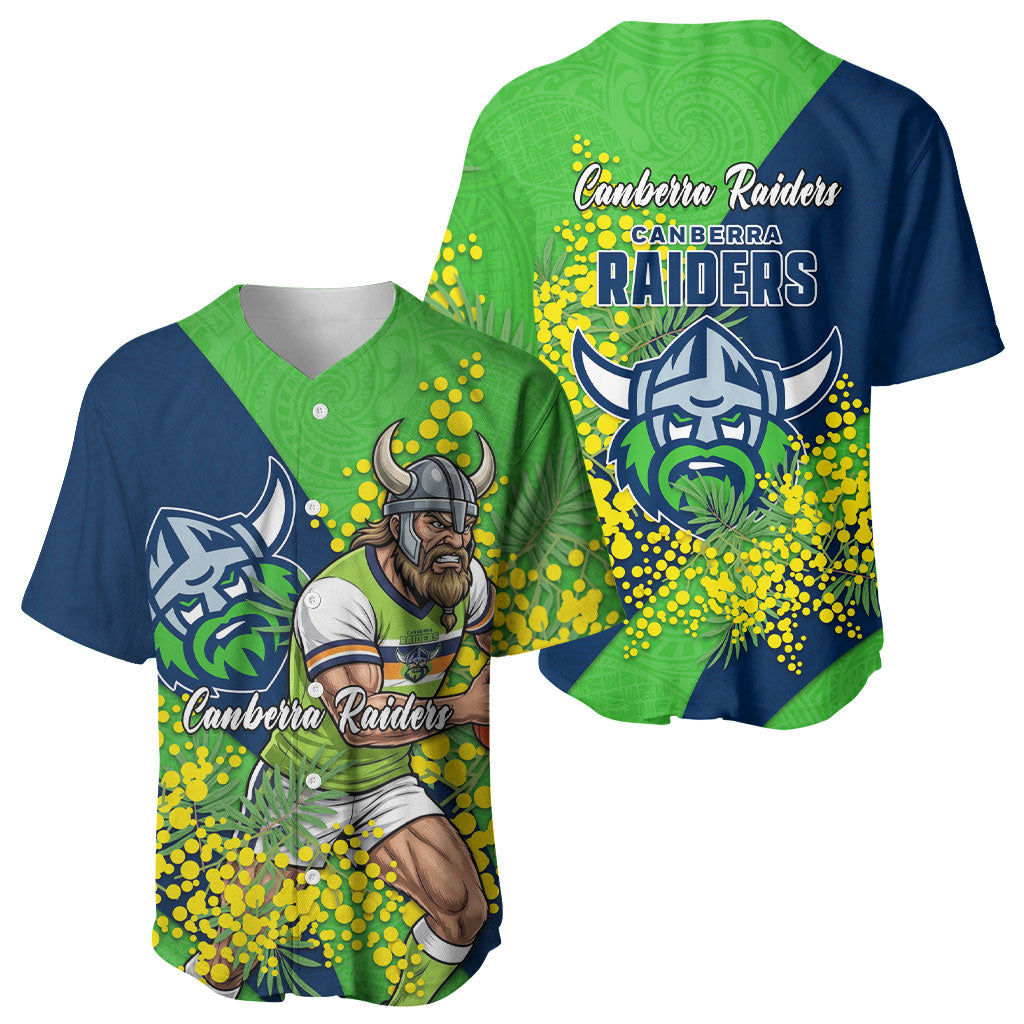 Canberra Raiders Baseball Jersey Golden Wattle Floral Polynesian - Australian Flower - Rugby Mascot