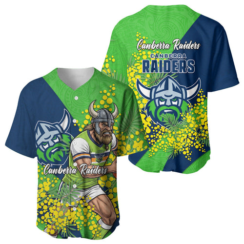 Canberra Raiders Baseball Jersey Golden Wattle Floral Polynesian - Australian Flower - Rugby Mascot