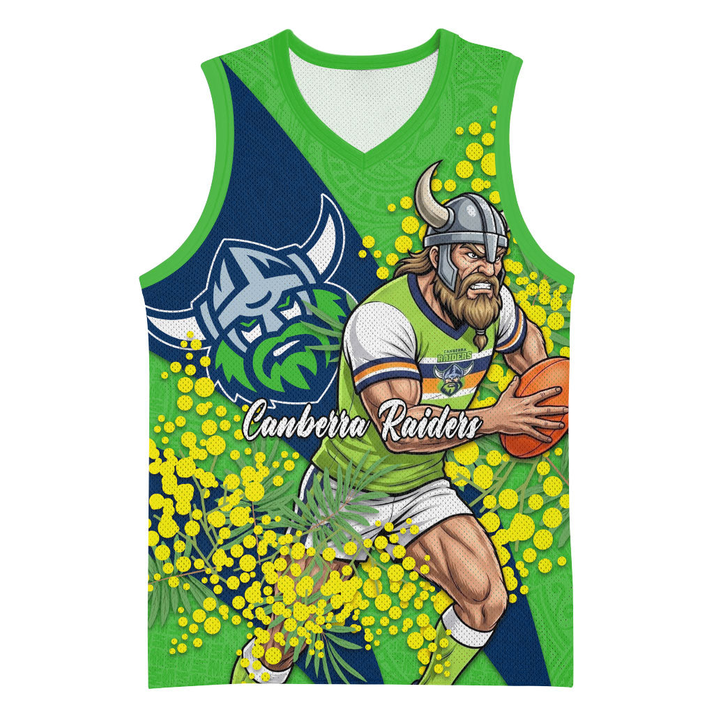 Canberra Raiders Basketball Jersey Golden Wattle Floral Polynesian - Australian Flower - Rugby Mascot