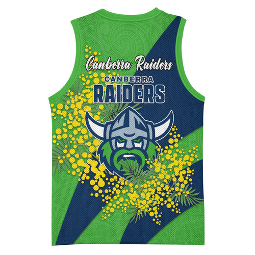 Canberra Raiders Basketball Jersey Golden Wattle Floral Polynesian - Australian Flower - Rugby Mascot