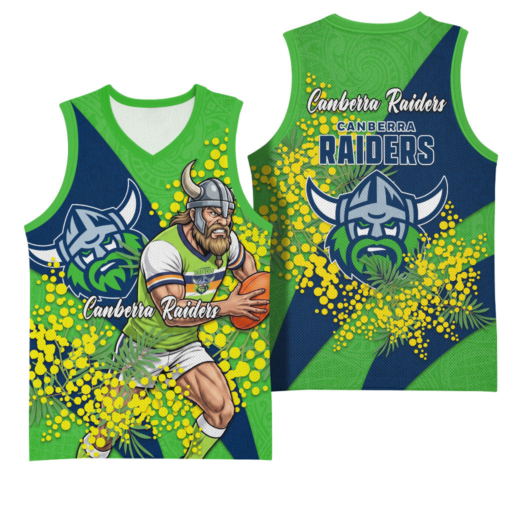 Canberra Raiders Basketball Jersey Golden Wattle Floral Polynesian - Australian Flower - Rugby Mascot