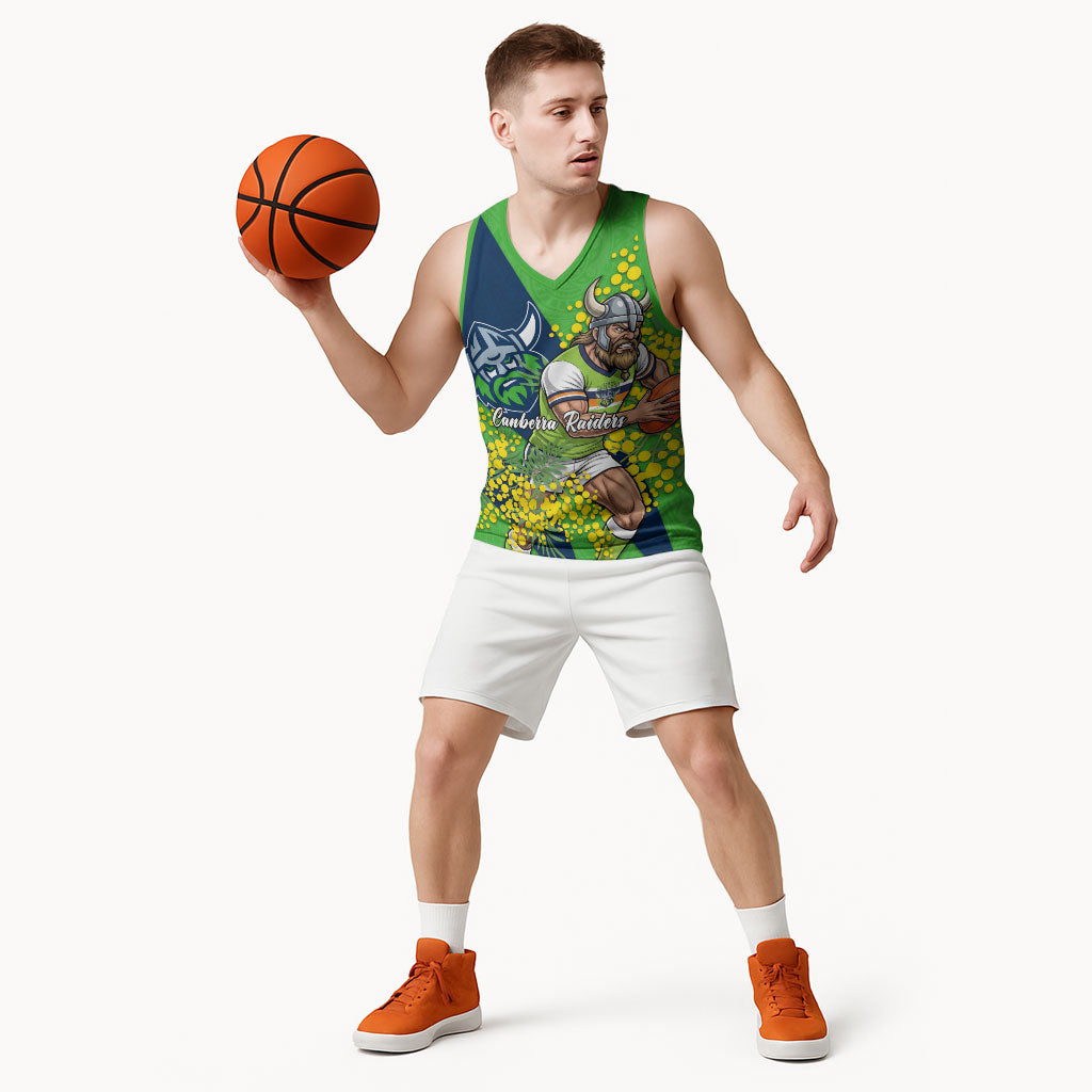 Canberra Raiders Basketball Jersey Golden Wattle Floral Polynesian - Australian Flower - Rugby Mascot