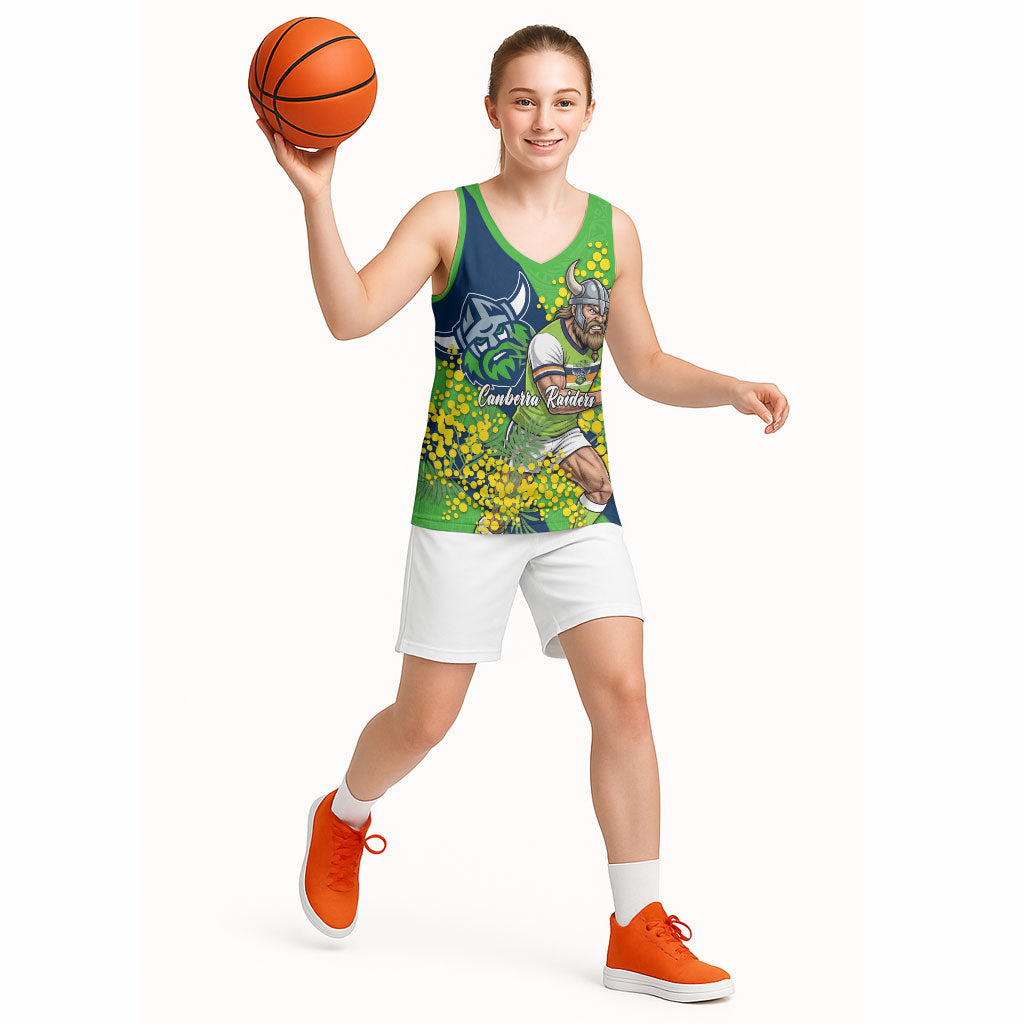 Canberra Raiders Basketball Jersey Golden Wattle Floral Polynesian - Australian Flower - Rugby Mascot